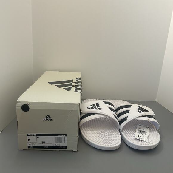 adidas Adissage Slides Sandal, White/Black/White, 17 US Men - Picture 1 of 9